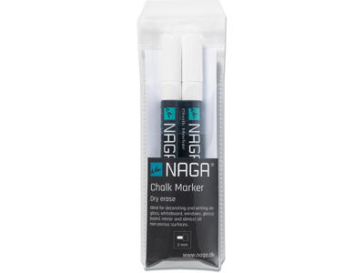 Kalk marker, 2 mm, Hvid, 2 stk, Naga Dry Erase