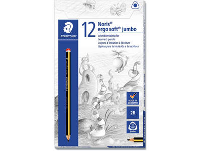 Blyant, 2B, Gul-Sort, 1 stk, Staedtler Noris Ergosoft Jumbo 153