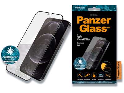 Skærmbeskyttelse, iPhone 12/iPhone 12 Pro, Sort, 1 stk, PanzerGlass Antibacterial - Case Friendly 