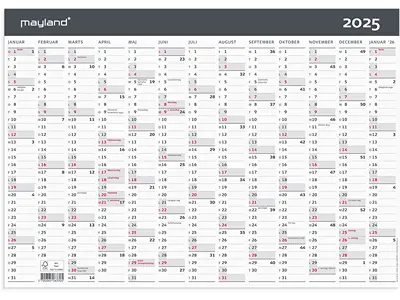 Vægkalender, 2025, A3, Kontor, Moderne, 13 måneder, Mayland