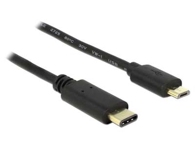 DeLOCK 2m, USB2.0-C/USB2.0 Micro-B USB-kabel Micro-USB B USB C Sort