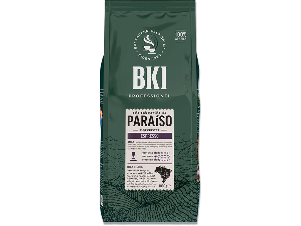 Kaffe, Hele bønner, Espresso, 1000 g, 1 pose, BKI Paraiso