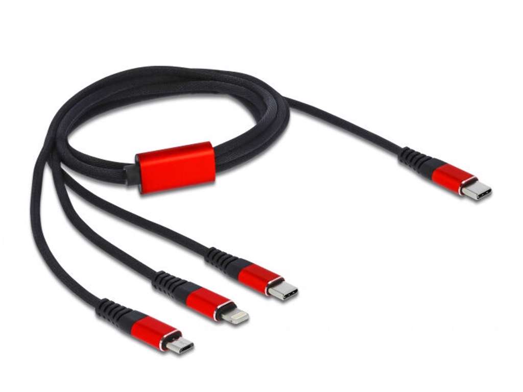 DeLOCK 86711 USB-kabel USB 2.0 1 m USB C USB C/Micro-USB B/Lightning Sort, Rød