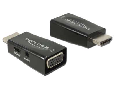 DeLOCK 65901 kabel kønsskifter HDMI A VGA & 3.5 mm Audio Sort