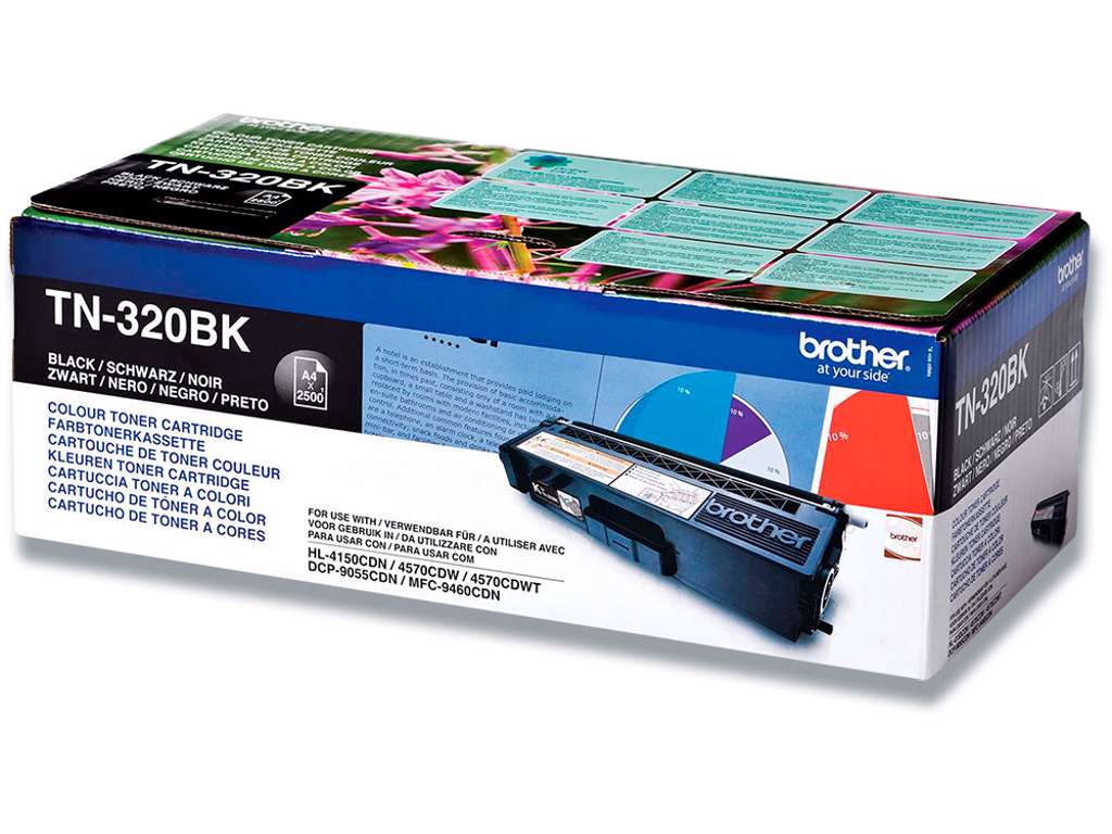 Toner, TN320BK, Black-sort, 2.500 sider, Brother 