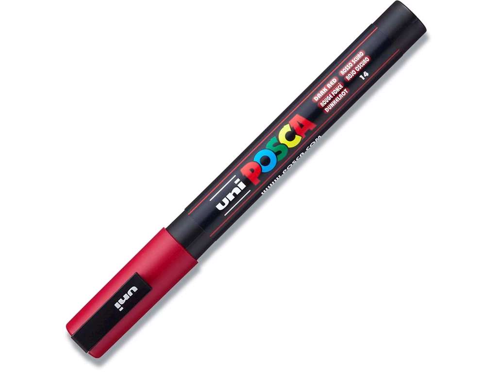 Paint marker, 0.9-1.3 mm, Mørkerød, Rund spids, uni Posca PC-3M