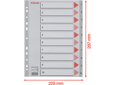 Registerblade, A4, 1-10, Grå, Esselte 