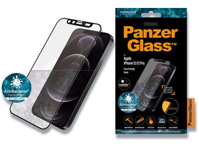 Skærmbeskyttelse, iPhone 12/iPhone 12 Pro, Sort, 1 stk, PanzerGlass Antibacterial - CamSlider 