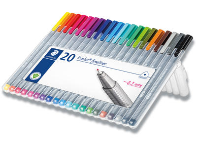 Fineliner, Assorteret, 0.3 mm, 20 stk, Staedtler Triplus 334