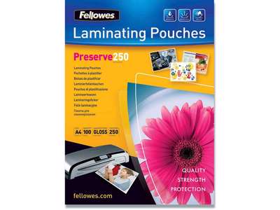 Lamineringslommer, A4, 216x303 mm, 250 micron, Fellowes Gloss