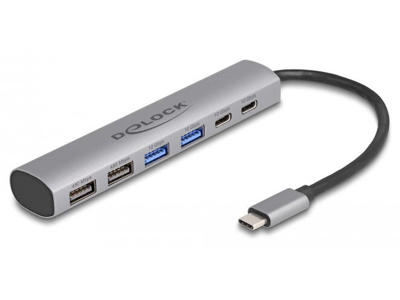 DeLOCK 64232 dockingstation Ledningsført USB 3.2 Gen 1 (3.1 Gen 1) Type-A + Type-C Grå