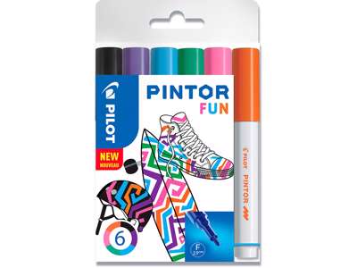 Hobby marker, Assorteret, 1.0 mm, 6 stk, Pilot Pintor Fun Mix