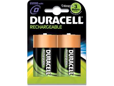 Batteri, D, 1.2 V, 2 stk, Duracell Rechargeable