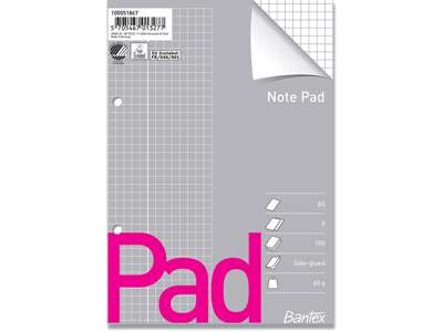 Papirblok, Kvadreret, A5, 5 blokke, Bantex Note Pad 