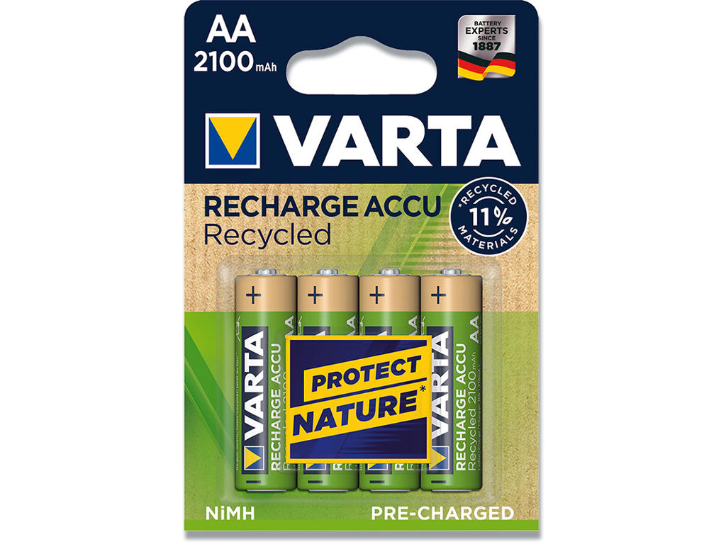 Batteri, AA, 1.2 V, 4 stk, Varta Rechargeable Recycled