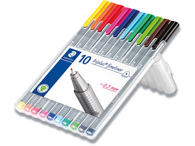 Fineliner, Assorteret, 0.3 mm, 10 stk, Staedtler Triplus 334