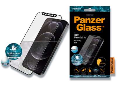 Skærmbeskyttelse, iPhone 12/iPhone 12 Pro, Sort, 1 stk, PanzerGlass Antibacterial - AntiGlare 