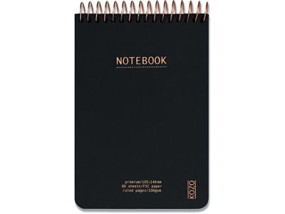 Notesblok, A6, Linjeret, Black, Kozo Premium