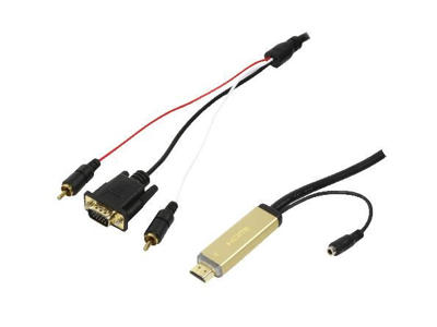 LogiLink CV0052 videokabel adapter 2 m HDMI VGA (D-Sub) + RCA Sort