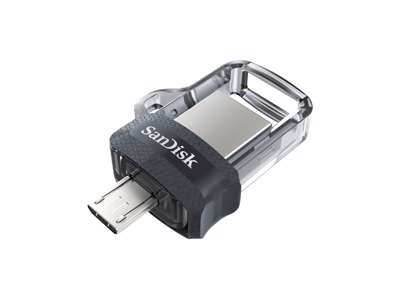 SanDisk Ultra Dual m3.0 USB-nøgle 128 GB USB Type-A / Micro-USB 3.2 Gen 1 (3.1 Gen 1) Sort, Sølv, Transparent