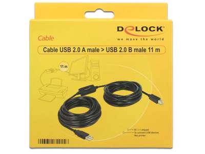 DeLOCK 11m, USB2.0-A - USB2.0-B USB-kabel USB A USB B Sort