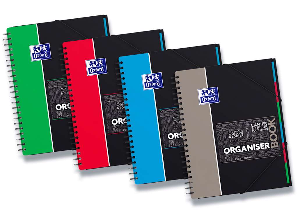 Notesblok, A4+, Kvadreret, Assorterede farver, Oxford Student Organiser Book Scribzee