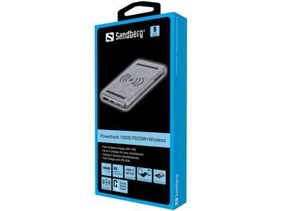 Sandberg 420-61 powerbank Lithium polymer (LiPo) 10000 mAh Trådløs opladning Sort, Grå