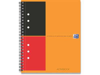 Notesblok, A5+, Linjeret, Sort-rød-orange, Oxford International ActiveBook Scribzee