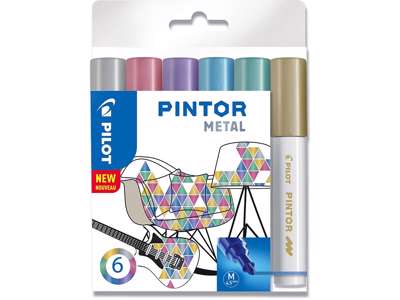 Hobby marker, Assorteret, 1.4 mm, 6 stk, Pilot Pintor Metal Mix