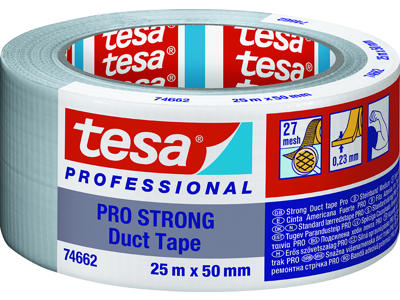 Tape - lærred, 50mm x 25m, Grå, 1 rulle, Tesa PRO-STRONG Duct 74662