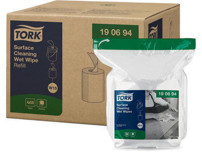 Renseserviet, Overflader, 58 ark pr spand, 4 poser, Tork Premium Wet Wipe W14