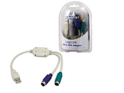 LogiLink Adapter USB - 2x PS/2 PS/2-kabel 0,2 m 2x 6-p Mini-DIN USB A Grå