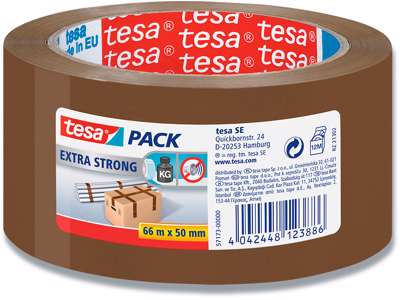 Tape - emballage, 50mm x 66m, Brun, 1 rulle, Tesa Extra Strong 57173