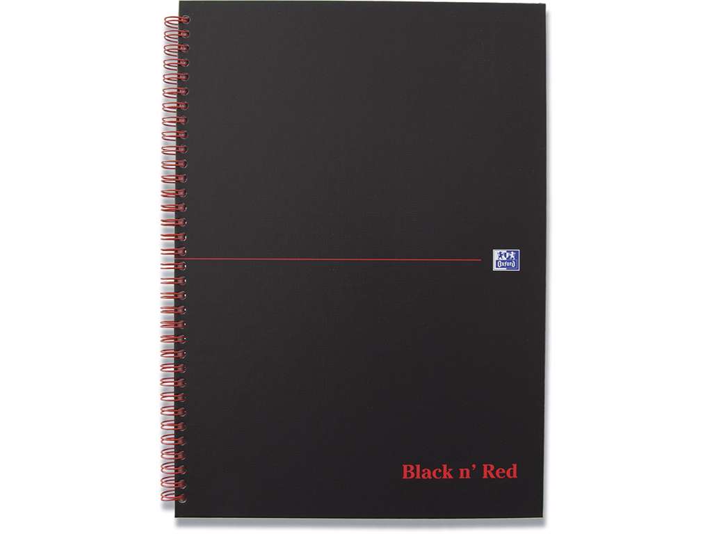 Notesblok, A4, Linjeret, Sort-rød, Oxford Black n´Red Scribzee