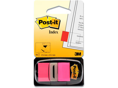 Indexfaner, Neon pink, 50 stk, 4.3x2.5 cm, Post-it Index 