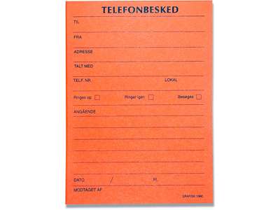 Telefonbesked, 105x148 mm, 100 ark, Højformat, GF 