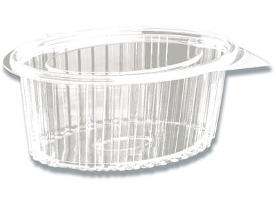 Plastbæger, Oval, Hængslet låg, 145x190x82 mm, RPET, Klar, 1000 ml, 400 stk, Catersource