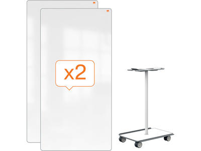 Whiteboard tavle system, 1 mobil base,2 dobbeltsidet whiteboards, 180x90 cm, Nobo Move & Meet Mobile