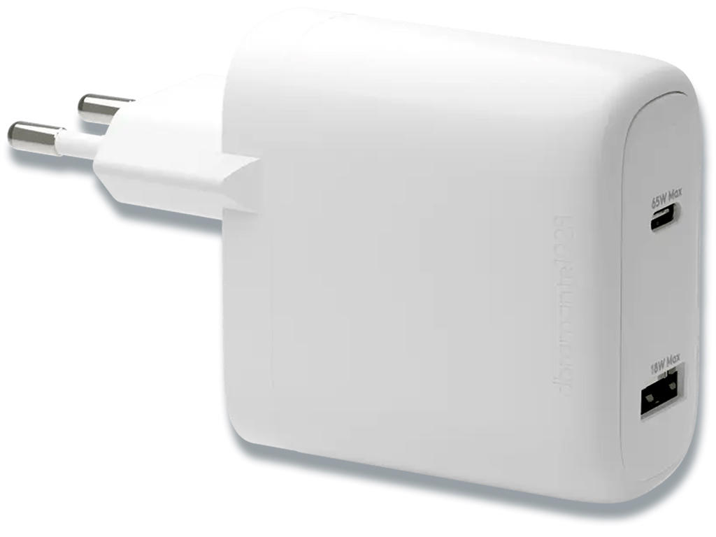 Wall Charger, GaN - USB-C 65W+18W EU, White, dbramante1928 Re-charge