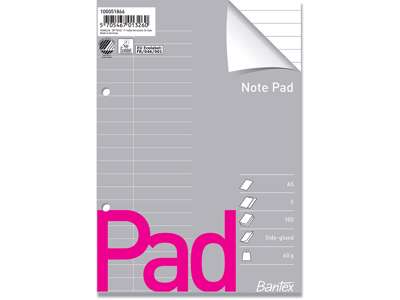 Papirblok, Linjeret, A5, 5 blokke, Bantex Note Pad 