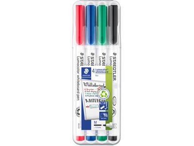 Whiteboard marker, Rund spids, Sort Rød Blå Grøn, 1 mm, Staedtler Lumocolor 301