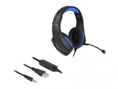 DeLOCK 27182 hovedtelefoner/headset Ledningsført Spil USB Type-A Sort, Blå