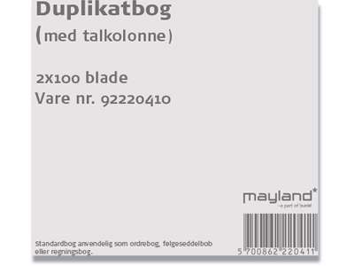 Duplikatbog, Med talkolonne, 13 linjer, 2x100 blade, Mayland 