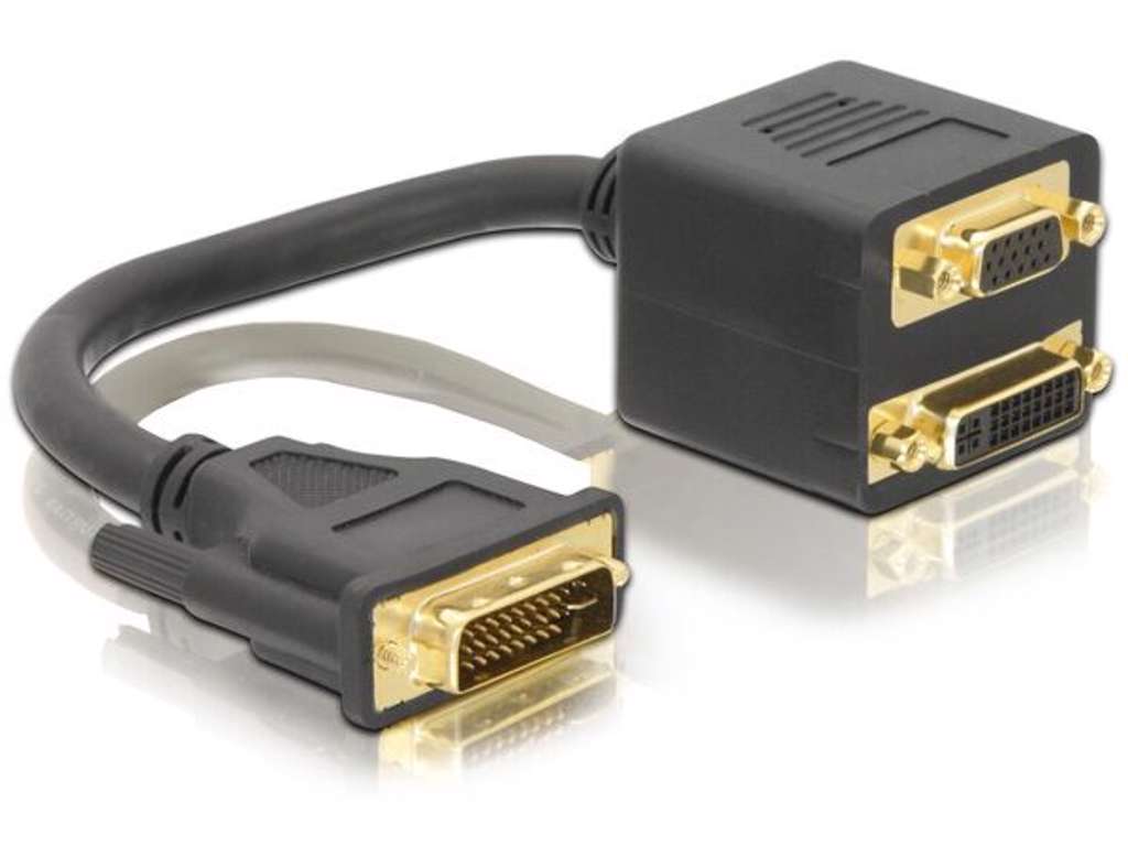 DeLOCK Adapter DVI29 male to DVI29 + VGA female 0,2 m DVI DVI + VGA (D-Sub) Sort