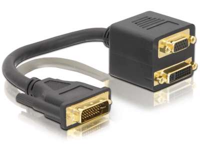 DeLOCK Adapter DVI29 male to DVI29 + VGA female 0,2 m DVI DVI + VGA (D-Sub) Sort