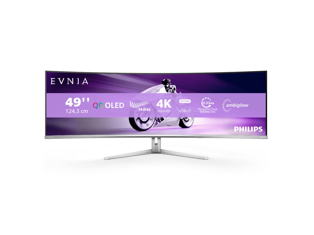 Philips Evnia 8000 49M2C8900L/00 computerskærm 124,2 cm (48.9") 5120 x 1440 pixel Dual QHD QDOLED Hvid