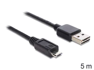 DeLOCK EASY-USB 2.0-A - USB 2.0 micro-B, 5m USB-kabel USB A Micro-USB B Sort