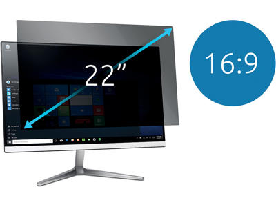 Skærmfilter, Standard monitor 22", 16:09, 2-vejs,Aftageligt, Kensington Privacy
