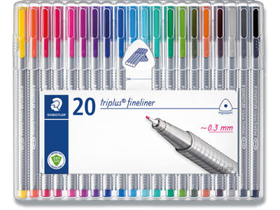 Fineliner, Assorteret, 0.3 mm, 20 stk, Staedtler Triplus 334