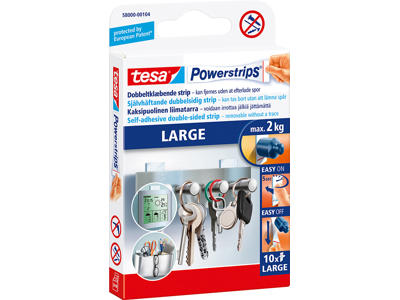 Klæbepuder, 2x5 cm, Op til 2 kg, 10 stk, Tesa Powerstrips® Large 58000